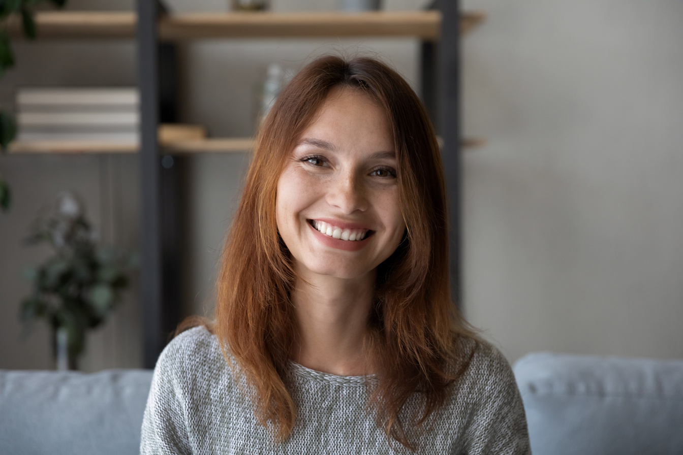Profile picture of smiling woman talk on video call